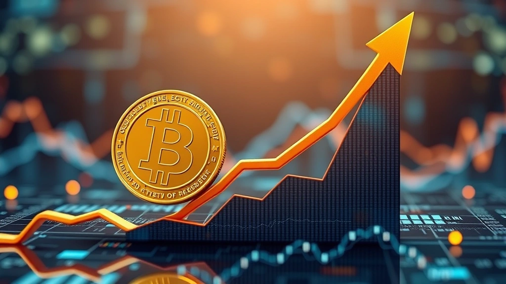 Photorealistic image of upward trending financial graph with Bitcoin symbol incorporated, abstract digital environment, representing investment growth and market analysis