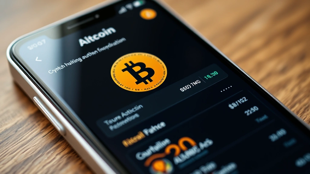 Close-up of a modern smartphone displaying a Bitcoin wallet interface with cryptocurrency holdings, secure authentication features, and portfolio balance information on screen