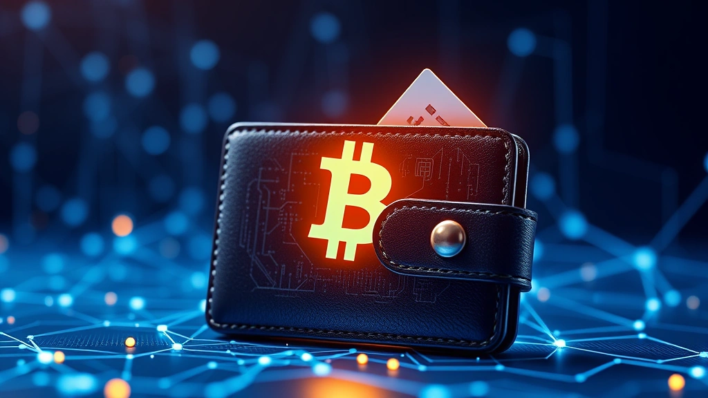 Digital wallet with bitcoin symbol, secure encryption visualization with light particles, blockchain network nodes in background, photorealistic crypto security theme