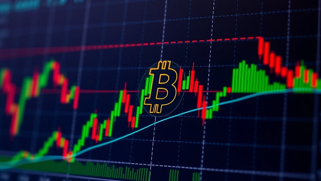 Close-up of Bitcoin price chart displaying moving averages, RSI indicator, and MACD histogram in green and red colors, professional trading platform interface