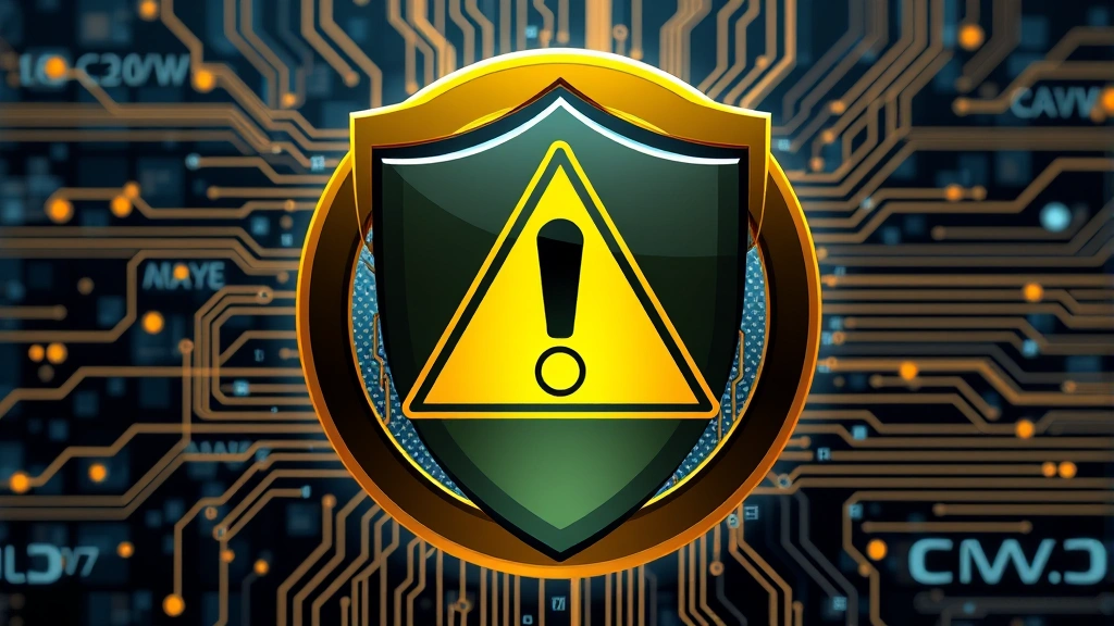 Warning symbol and security shield overlapping with digital cryptocurrency elements, representing fraud protection and investment security awareness, modern design aesthetic, photorealistic, no readable text or warning signs