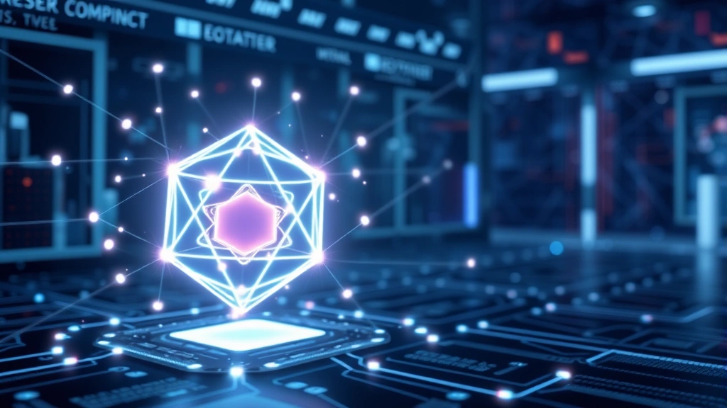 Futuristic quantum computer visualization with abstract geometric shapes and light particles, representing advanced cryptography concepts, digital security infrastructure in background, clean modern design without any text elements