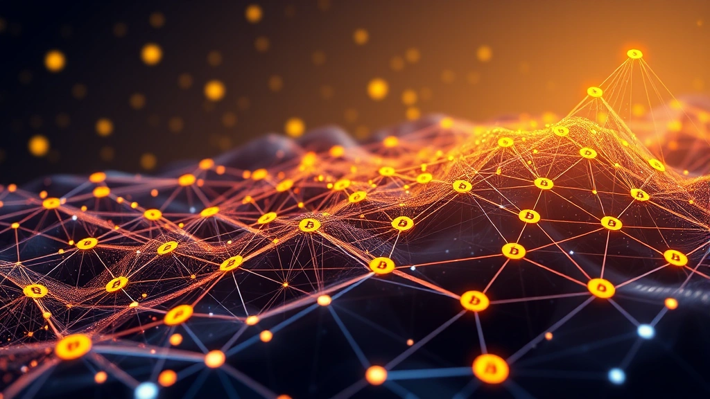 Abstract visualization of Bitcoin network growing exponentially with increasing nodes and connections, golden Bitcoin symbols spreading across digital landscape, representing adoption and hypercharged growth phases in cryptocurrency markets