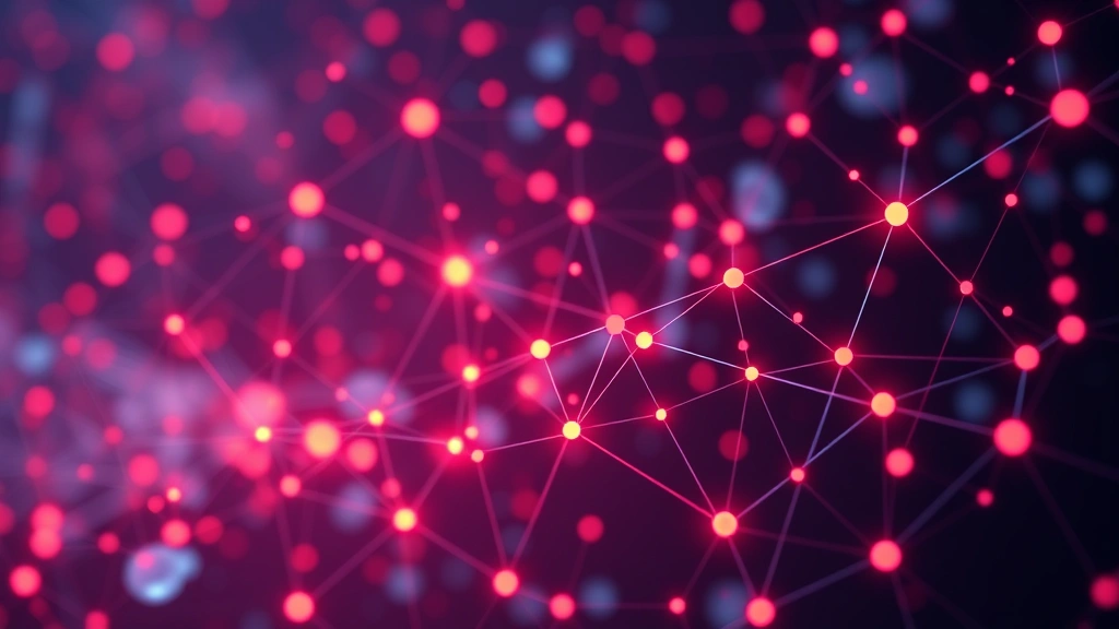 Abstract visualization of interconnected nodes and networks representing cryptocurrency exchanges and liquidation data flow, digital nodes glowing in red and orange, blockchain aesthetic