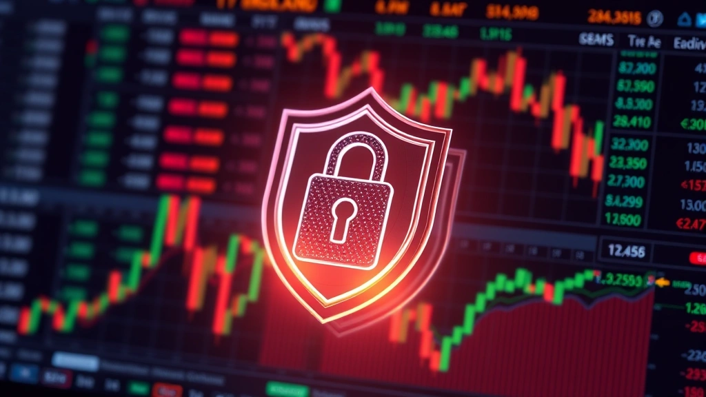 Digital security padlock and shield overlaying cryptocurrency exchange interface representing regulatory compliance, investor protection, and legitimate regulated trading platforms