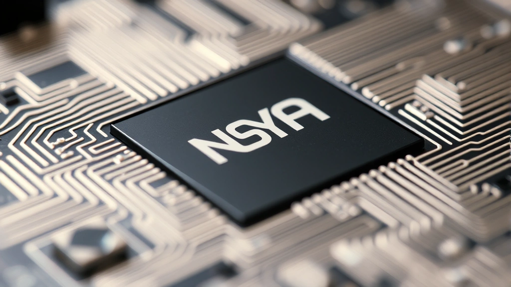 Close-up of modern ASIC mining chip with circuit patterns, metallic surfaces reflecting light, technological precision detail, no text or labels visible, macro photography style