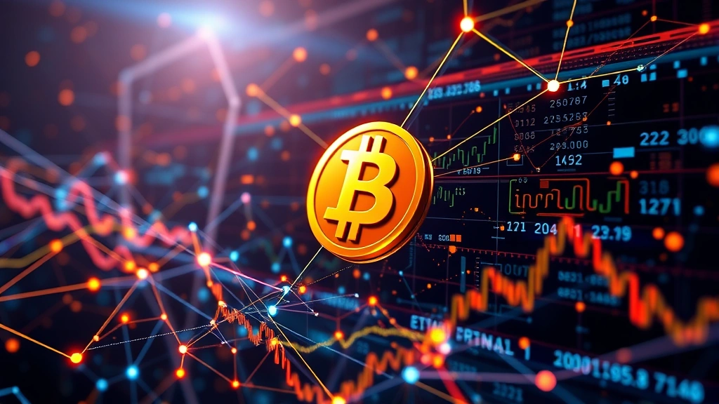 Abstract visualization of cryptocurrency derivatives market with Bitcoin symbol, interconnected trading nodes, and flowing data representing options contracts and market liquidity in a futuristic style