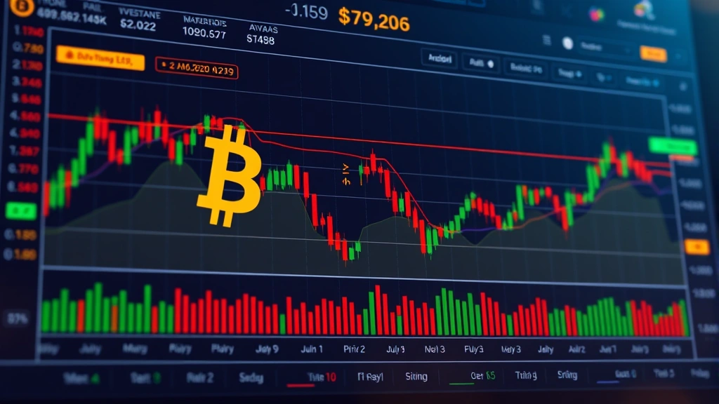 Realistic digital illustration of a trading dashboard displaying Bitcoin price charts with moving averages and technical indicators, showing modern cryptocurrency analysis tools in action