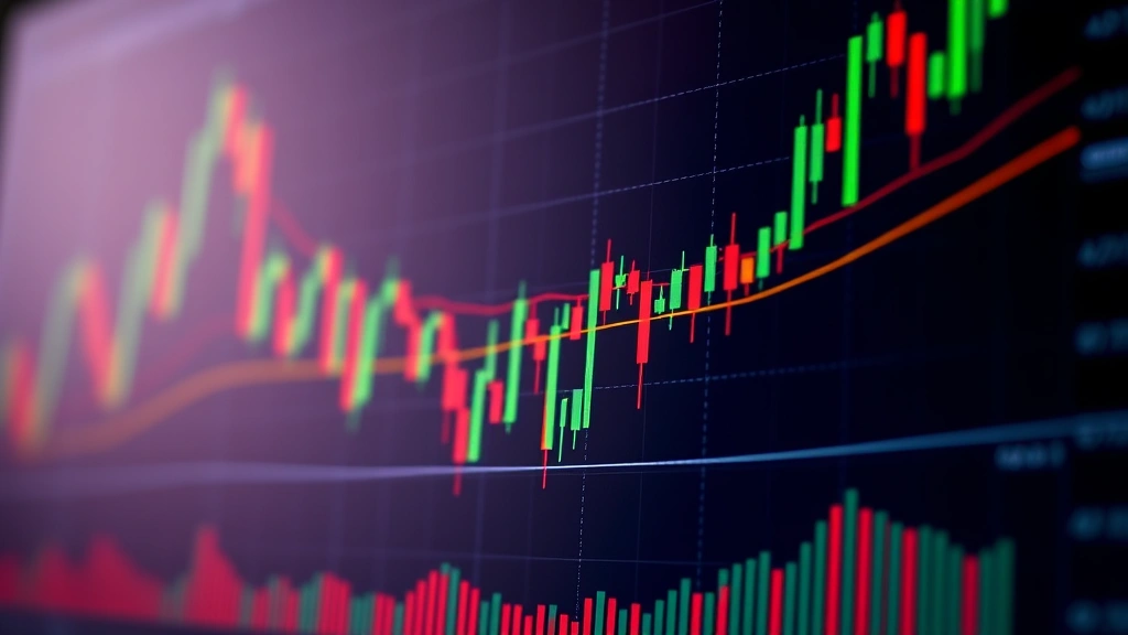 Close-up of advanced technical analysis interface showing exponential moving averages and price action patterns, with candlestick charts and mathematical overlays on dark background