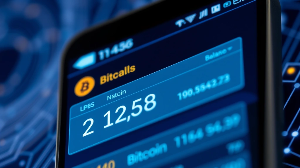 Close-up of a digital wallet interface showing Bitcoin transactions and balance updates, with blockchain technology background elements, photorealistic modern design, representing secure crypto holdings and transaction flow