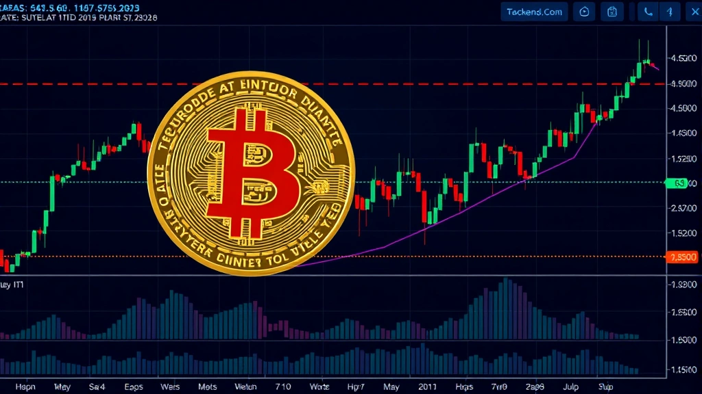 Bitcoin price chart showing technical support and resistance levels with candlestick patterns, professional trading dashboard with blue and green indicators, cryptocurrency market analysis visualization