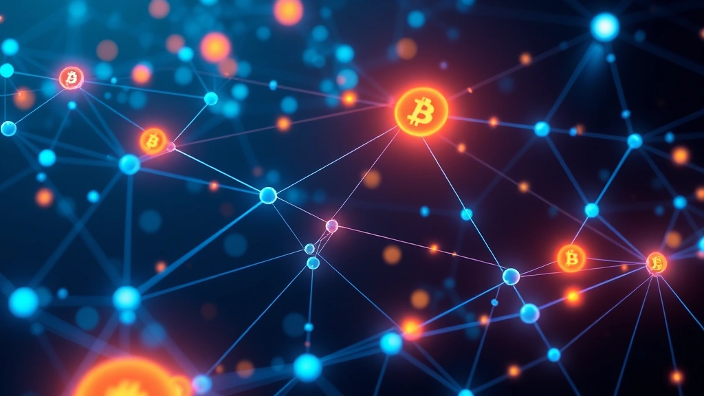 Abstract visualization of blockchain network with interconnected nodes and Bitcoin symbols flowing through luminescent pathways, representing on-chain transactions and wallet movements, deep space aesthetic, photorealistic, no text overlays