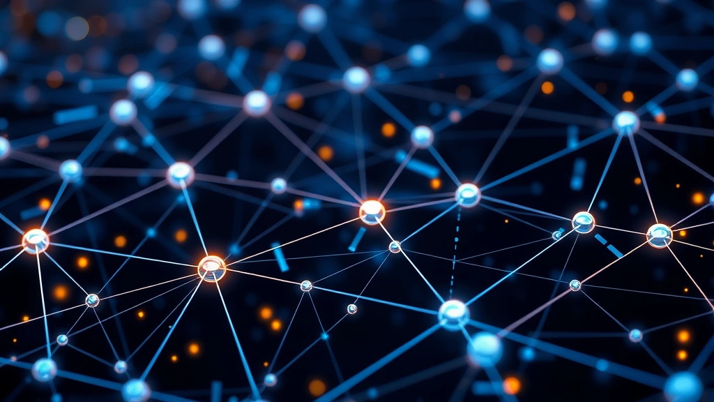 Blockchain network infrastructure visualization showing interconnected nodes and digital transactions, abstract cryptocurrency technology concept art, secure digital ledger representation, modern tech aesthetic with flowing data streams and encryption symbols