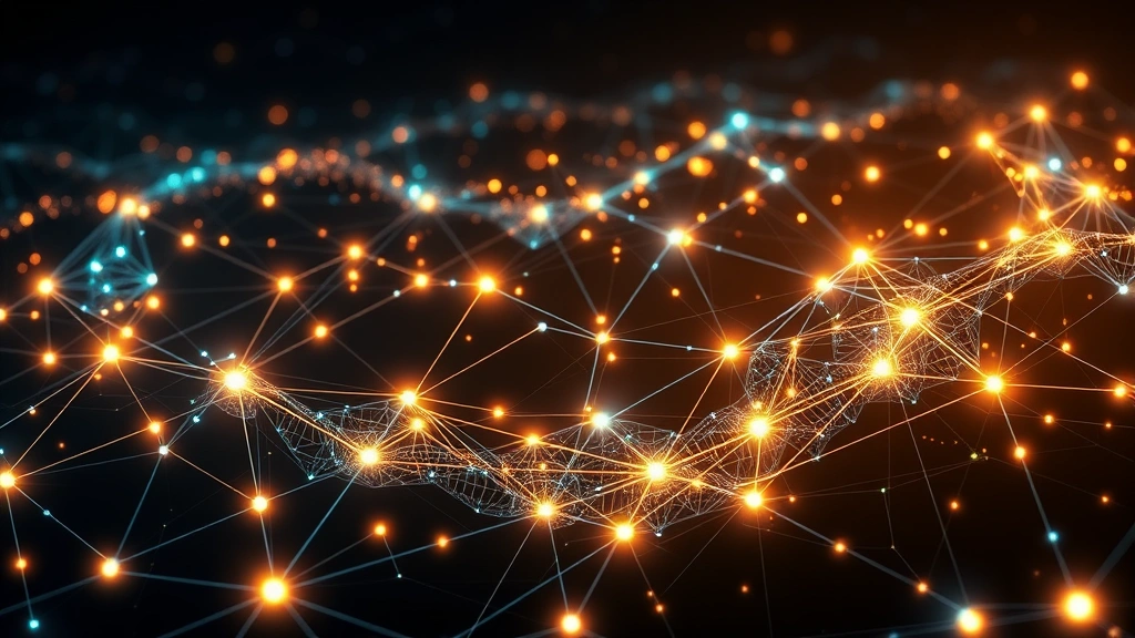 Blockchain network nodes and connections glowing with crypto data streams, representing on-chain analysis and Bitcoin network metrics in abstract digital landscape