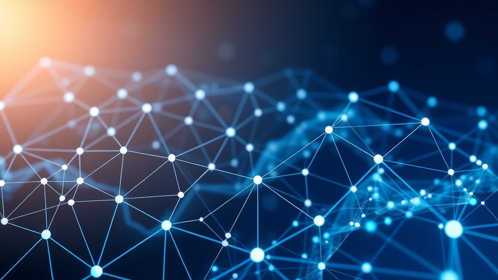 Cryptocurrency blockchain network nodes and connections with emphasis on financial derivatives and hedging concepts, abstract digital landscape, interconnected geometric shapes representing market relationships, professional financial visualization style