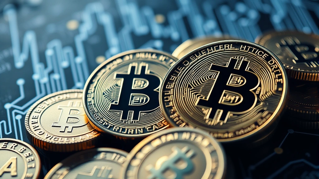 Detailed close-up of physical cryptocurrency coins and digital blockchain technology merging together, representing crypto market growth and investment opportunities, photorealistic lighting and shadows, no text or identifying information