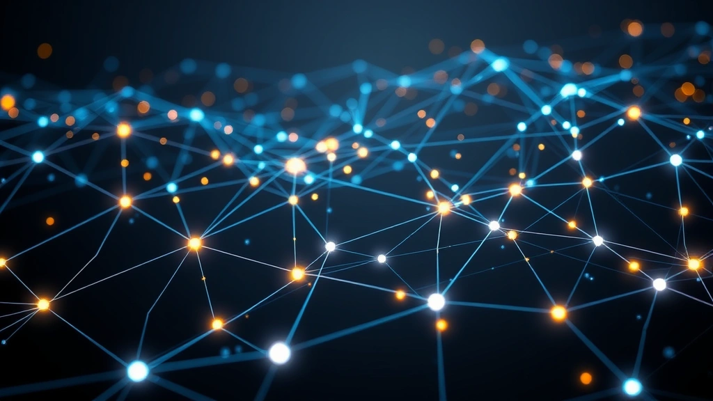 Futuristic blockchain visualization showing interconnected nodes and data flowing through a network of light paths against a dark background, representing Bitcoin's decentralized infrastructure and technological legitimacy