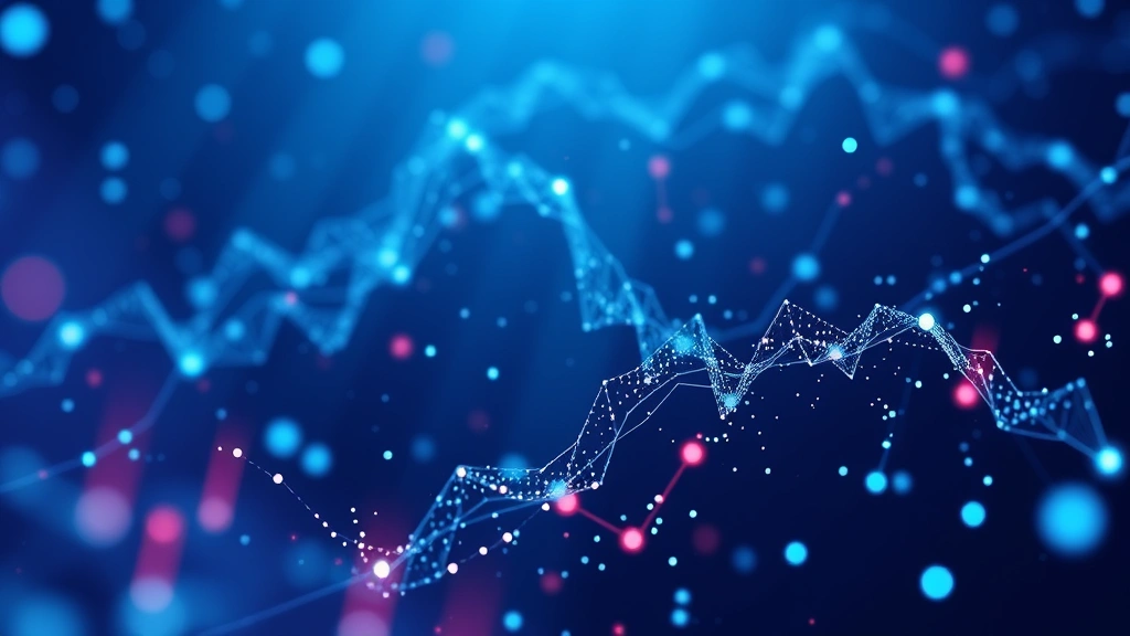 Abstract visualization of cryptocurrency market data with flowing digital particles and blockchain nodes interconnected in three-dimensional space, representing global financial networks and data flow in cool tones