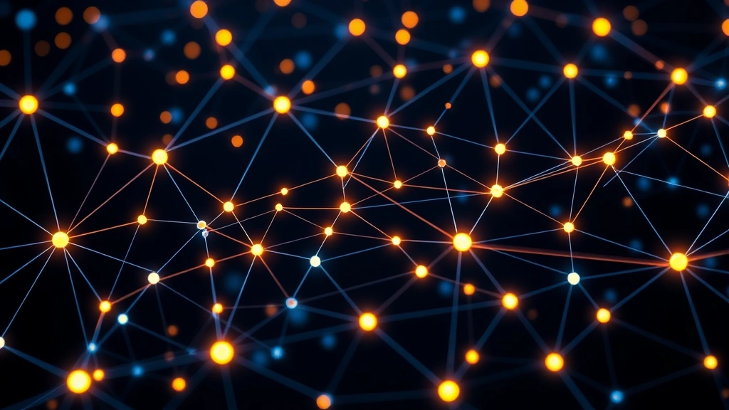 Blockchain network nodes visualized as interconnected points with glowing vector lines showing data flow and momentum patterns, representing Bitcoin market structure and price movement dynamics