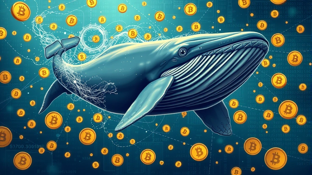 High-resolution image of a massive whale swimming through an ocean of cryptocurrency symbols and digital data streams, symbolizing market influence and whale power in crypto markets