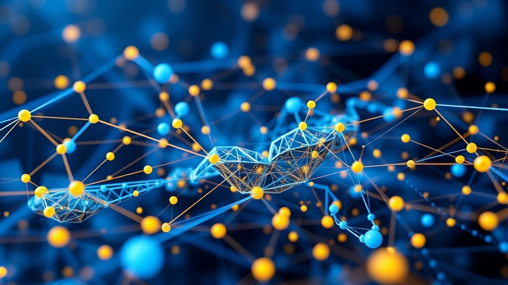 Abstract visualization of cryptocurrency data streams and blockchain nodes interconnecting in 3D space, blue and gold color scheme, representing real-time market calculations and data flow