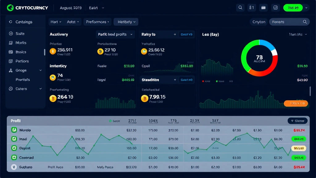 Cryptocurrency portfolio dashboard showing multiple digital asset holdings, performance metrics, profit and loss calculations with green and red indicators, professional financial analytics interface