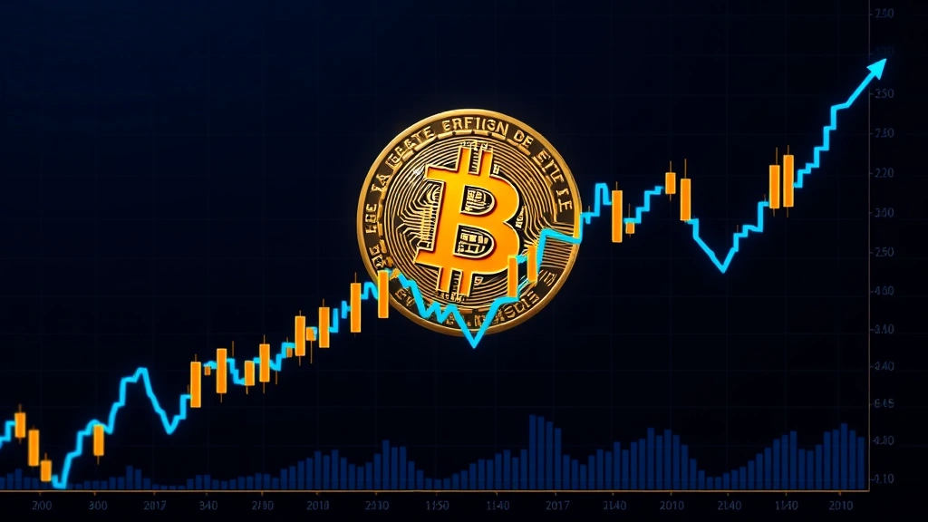 Bitcoin price chart showing upward trend with blue 200-day moving average line as support during rally, candles bouncing off the line, professional trading interface aesthetic