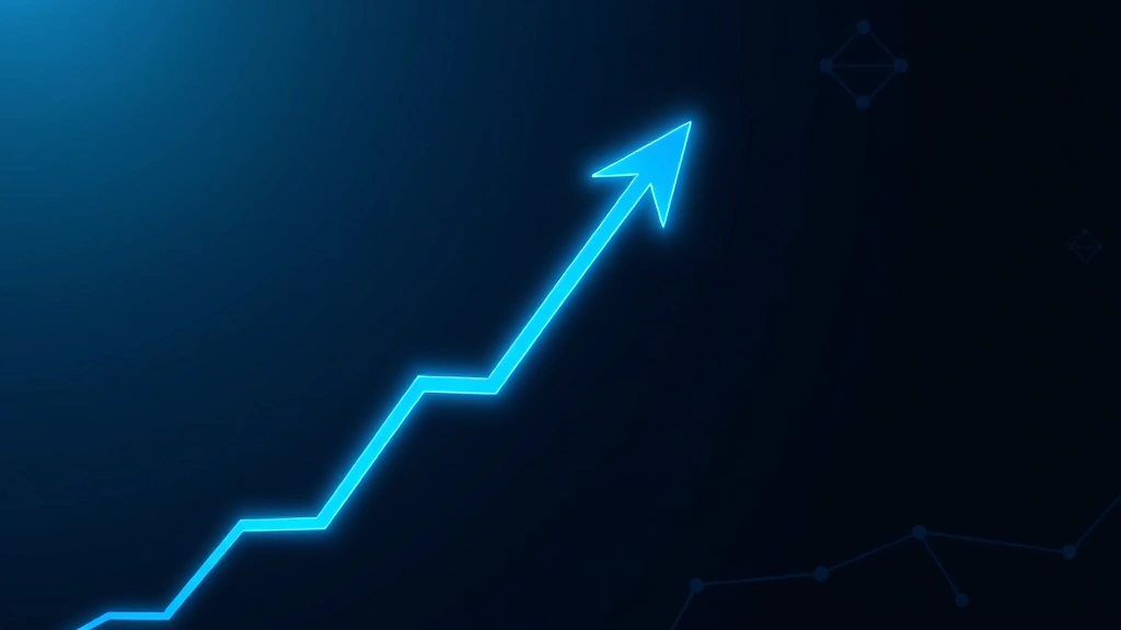 Photorealistic image of glowing blue Bitcoin symbol rising upward against dark gradient background, representing market surge and upward momentum, with subtle blockchain network patterns