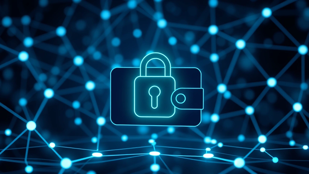 Photorealistic view of a secure digital cryptocurrency wallet interface with blockchain network nodes connected in background, modern tech aesthetic, clean design, no text or numbers