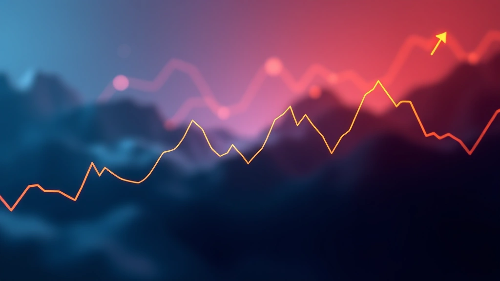 Abstract visualization of cryptocurrency market volatility with upward and downward trending lines, representing price swings and market sentiment without any text or numbers