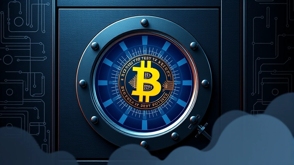 Photorealistic image of secure digital vault with Bitcoin symbol, representing cryptocurrency security, cold storage wallets, and safe asset management practices