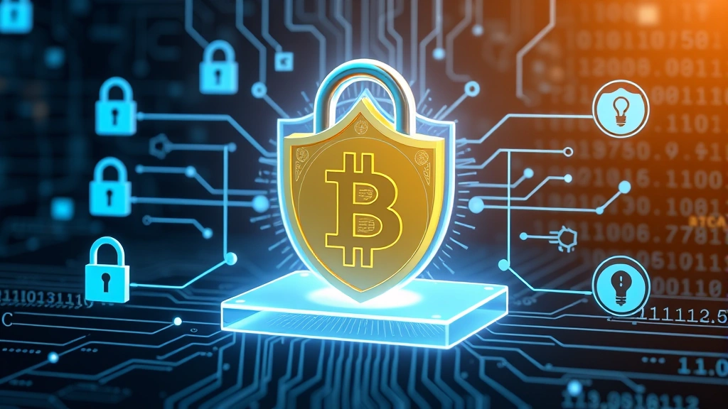 Photorealistic illustration of digital security layers: lock icons, shield symbols, and encryption patterns protecting a Bitcoin symbol, showing multi-layered security protection concept