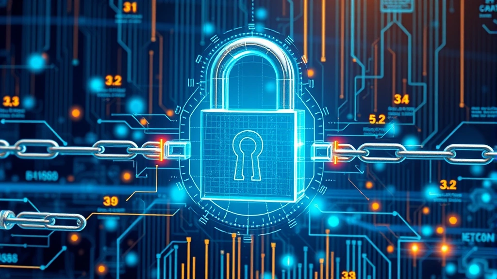 Abstract visualization of cryptocurrency security concept featuring digital lock mechanisms, chain links, and protective barriers against fraud, representing protection from mining scams and cyber threats