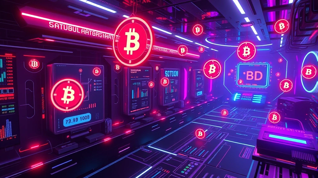 Futuristic digital gaming environment with blockchain nodes and cryptocurrency symbols floating in a cyberpunk aesthetic, neon lighting, no text or charts