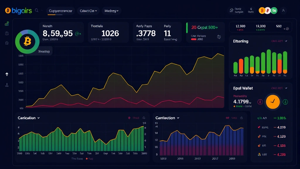 Detailed rendering of cryptocurrency portfolio dashboard with Bitcoin growth trajectory, colorful analytics visualization, and digital wallet interface without any readable text or ticker symbols