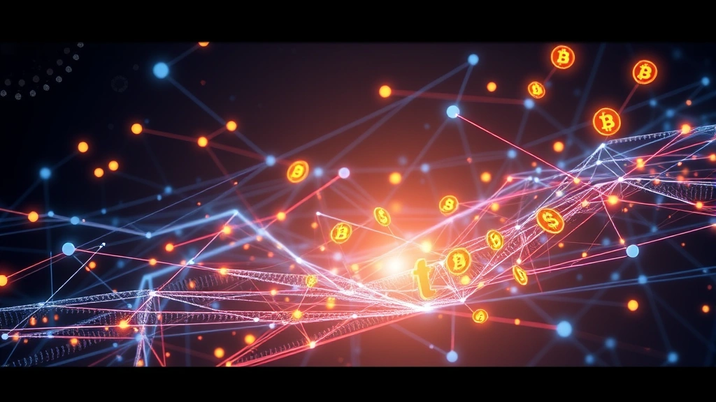Futuristic representation of distributed blockchain network with interconnected nodes, flowing data streams, and cryptocurrency symbols floating in digital space, photorealistic lighting