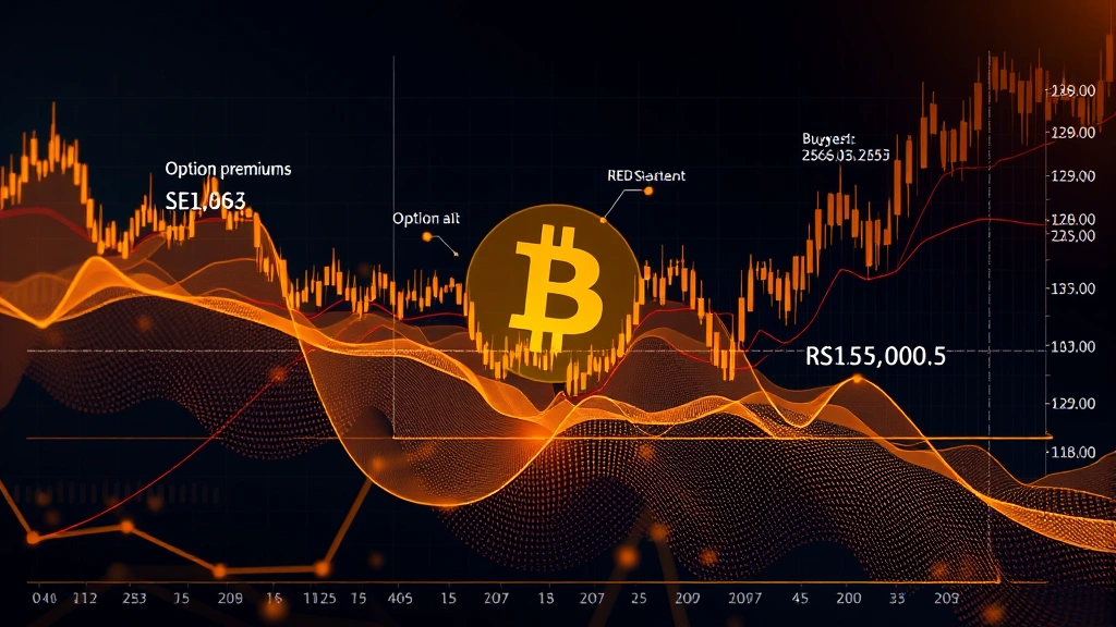 Abstract visualization of Bitcoin price levels with support and resistance zones, showing option premiums flowing between buyers and sellers in cryptocurrency market ecosystem