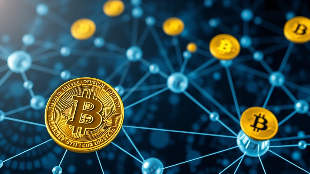 Digital visualization of cryptocurrency blockchain network with interconnected nodes and Bitcoin symbols floating in cyberspace, representing institutional adoption and treasury management systems