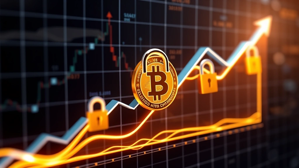 Abstract financial chart showing upward trending lines and security locks merging with Bitcoin imagery, representing wealth preservation, digital asset security, and long-term investment strategy