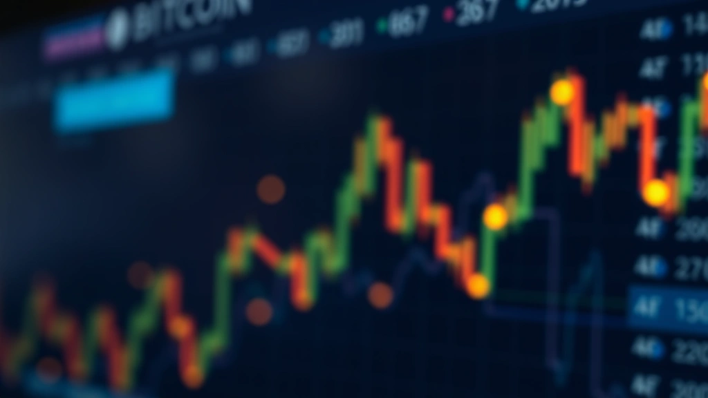 Cryptocurrency trading dashboard background with blurred Bitcoin and blockchain network visualization, glowing nodes connected by light trails, abstract but professional appearance, no readable text or numbers