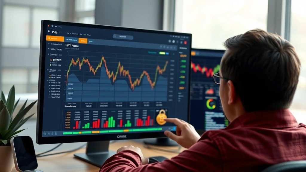 Photorealistic image of a person reviewing transaction history on a computer screen with Bitcoin charts and security indicators visible, depicting careful cryptocurrency management