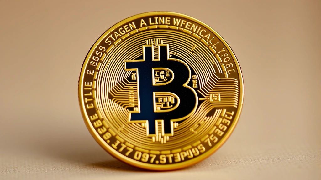Close-up photograph of an authentic gold-plated physical Bitcoin coin with holographic security seal visible, showing intricate Bitcoin logo engraving and professional minting details against neutral background, shallow depth of field emphasizing craftsmanship