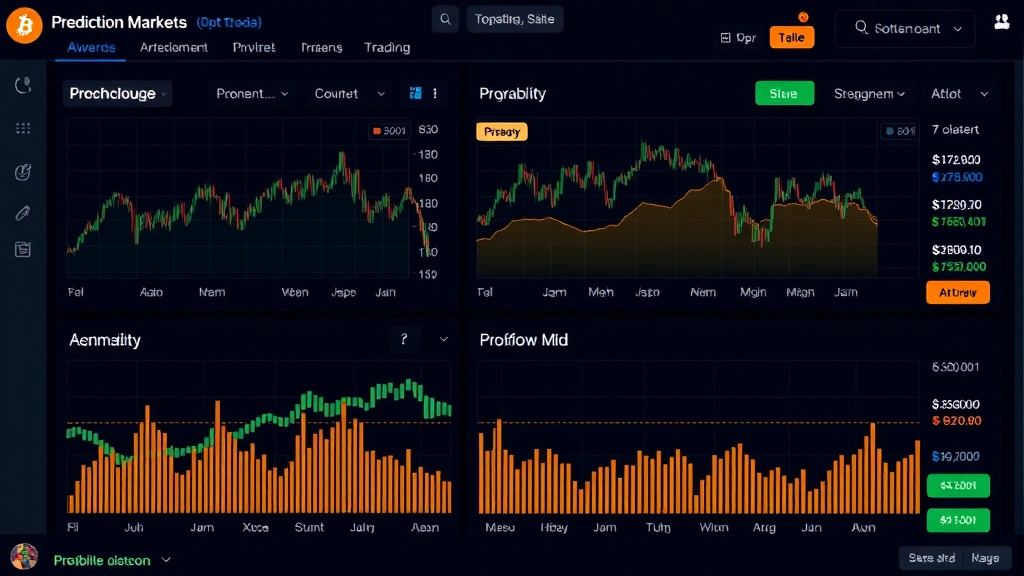Decentralized prediction market interface with Bitcoin charts, probability indicators, and trading activity in real-time digital environment