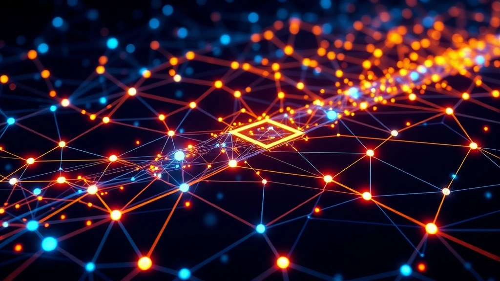 Blockchain network nodes connected by glowing digital pathways, representing Bitcoin's distributed ledger technology and mining ecosystem during the 2016 halving period