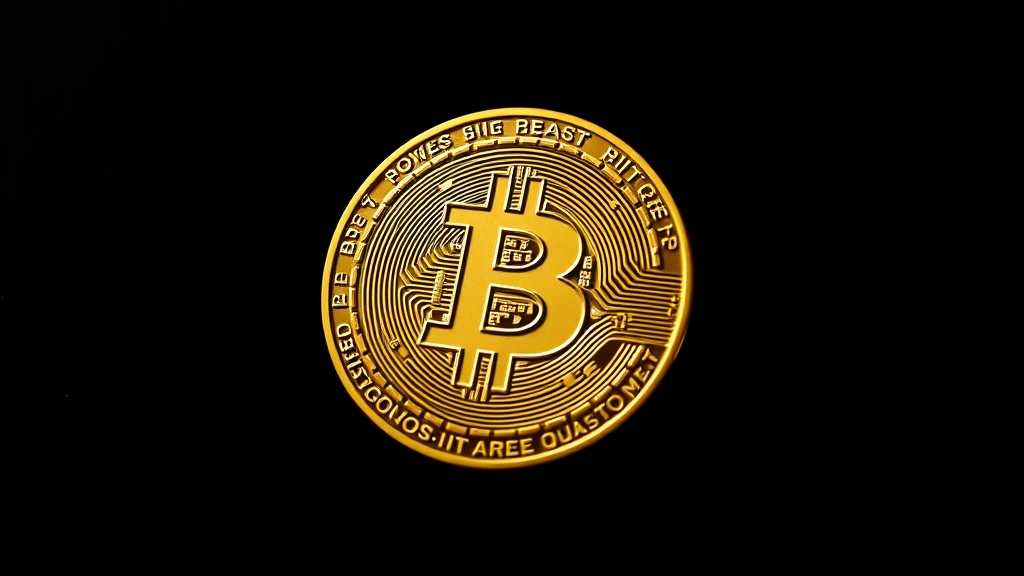 Photorealistic image of a Bitcoin coin with soft golden lighting against a dark background, showing intricate details of the Bitcoin symbol and metallic texture, no text or numbers visible