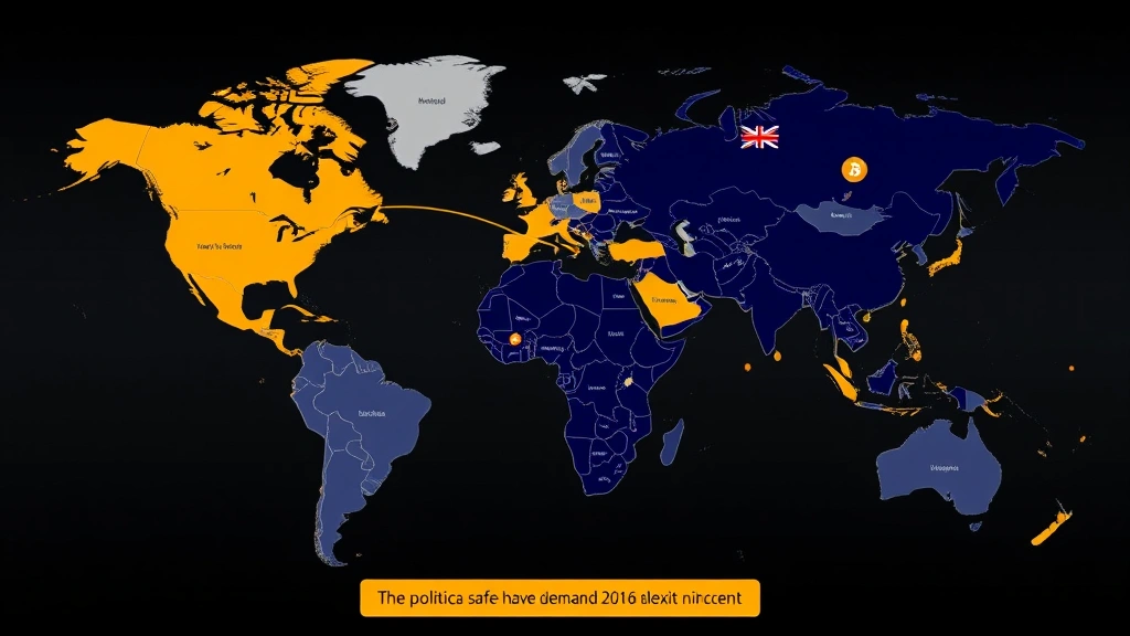 World map with highlighted emerging markets showing capital flows toward Bitcoin, illustrating geopolitical safe-haven demand during 2016 Brexit and election uncertainty