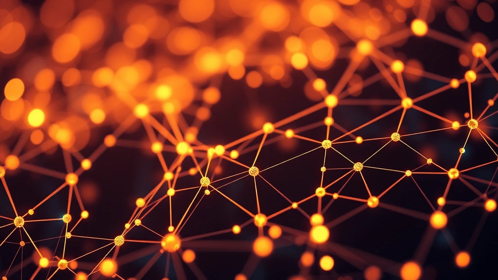 Close-up of Bitcoin blockchain network nodes and connections in abstract form, representing on-chain metrics and fundamental analysis of Bitcoin beyond just price charts, glowing network visualization
