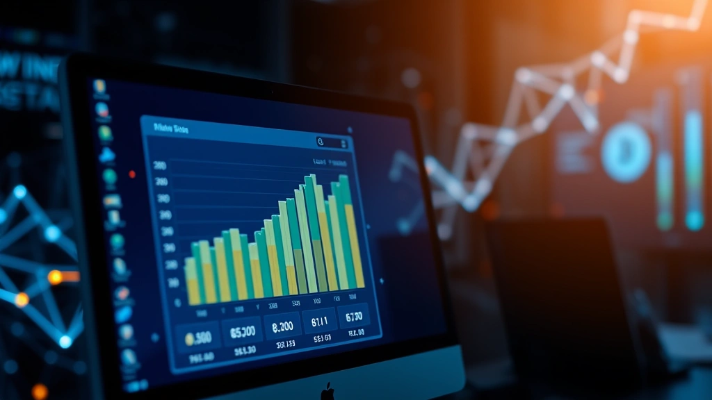 Digital wallet interface displaying Bitcoin accumulation on a computer monitor, blockchain visualization in background, glowing network connections, futuristic aesthetic