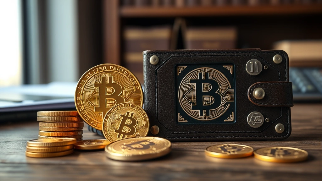 Ancient gold coins and modern Bitcoin hardware wallet side-by-side on wooden desk, photorealistic, showing contrast between traditional and digital money