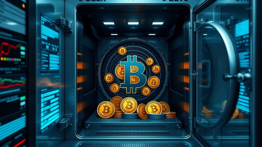Detailed photorealistic illustration of a secure government vault containing digital representations of Bitcoin, with modern security technology and institutional infrastructure visible, no text or charts